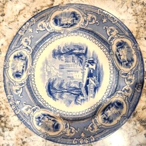 Antique Blue and White Ceramic Vintage Dinner Plate